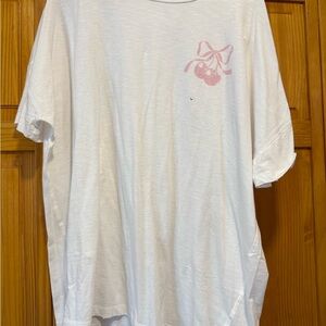 Aerie White T-Shirt with Pink Cherries & Bow